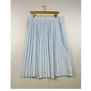 Andrea Gayle Pleated Midi Skirt Blue White Floral Print‎ Elastic Waist Women's L